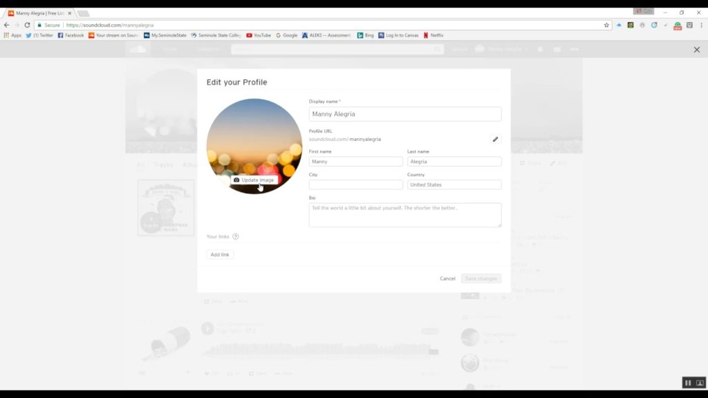 Soundcloud changing profile picture and background